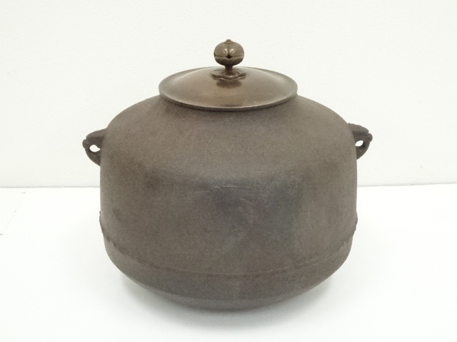  釜師　橋本辰敏造　鷺地紋阿弥陀釜（共箱）